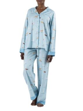 Munki Munki Women's Flannel Notch Collar Classic Pajama Set